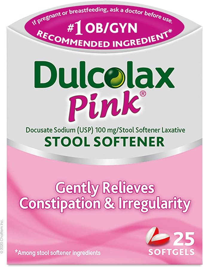 Dulcolax Pink Stool 100 mg Softener Gel Tablets, Docusate Sodium, 25 Count | Amazon (US)