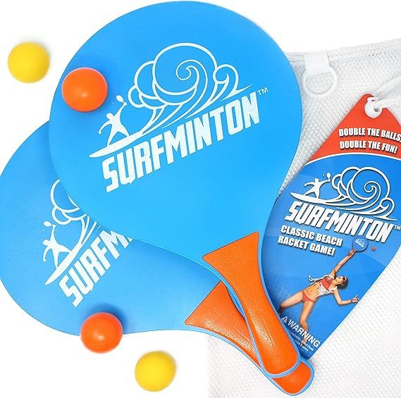 VIAHART Surfminton Classic Beach Tennis Wooden Paddle Game Set (4 Balls, 2 Thick Water Resistant ... | Amazon (US)