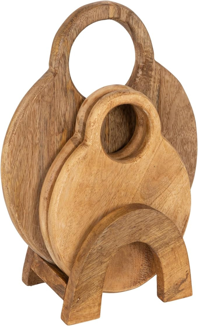 Creative Co-Op 3-Piece Round Mango Wood Cutting Boards in Various Sizes with Stand, Natural | Amazon (US)