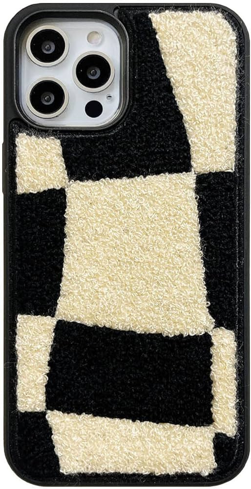 Tewwsdi Furry Black White Checkered Phone Case Compatible with iPhone 12 Pro Max 6.7inch Girly So... | Amazon (US)