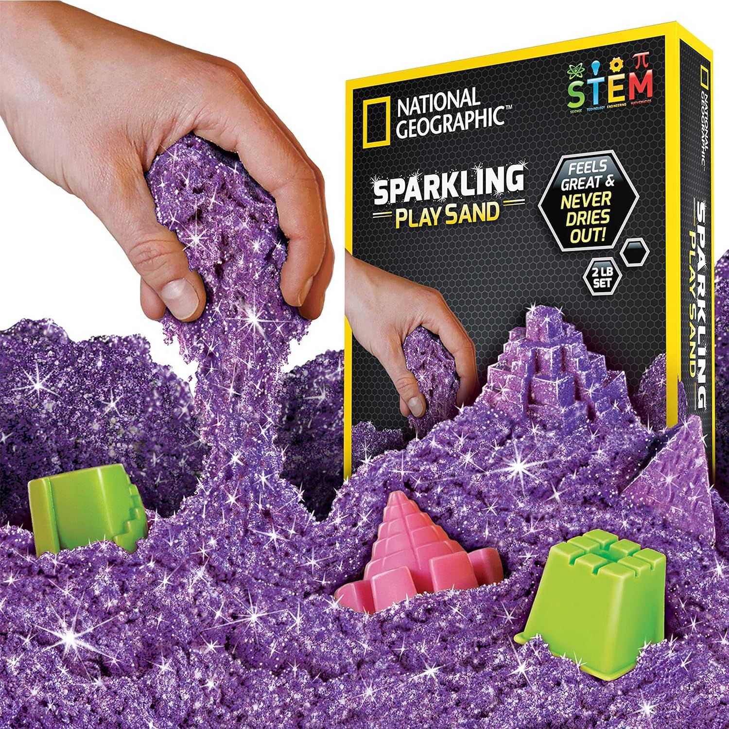 NATIONAL GEOGRAPHIC Sparkling Play Sand - 2 LBS of Shimmering Sand with Castle Molds and Tray (Pu... | Amazon (US)