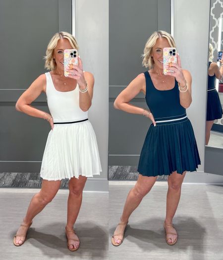 Pleated active dress - comes in the white, black, and a blue too. I’m wearing a size small. Has built in shorts with pockets, and a shelf bra with removable pads  

#LTKFindsUnder50 #LTKActive #LTKSeasonal