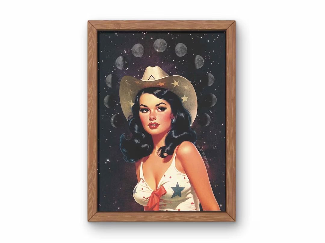 Retro Space Cowgirl Wall Art, Vintage Cowboy Art, Surreal Western Art Print, Cosmic Cowgirl Art P... | Etsy (US)