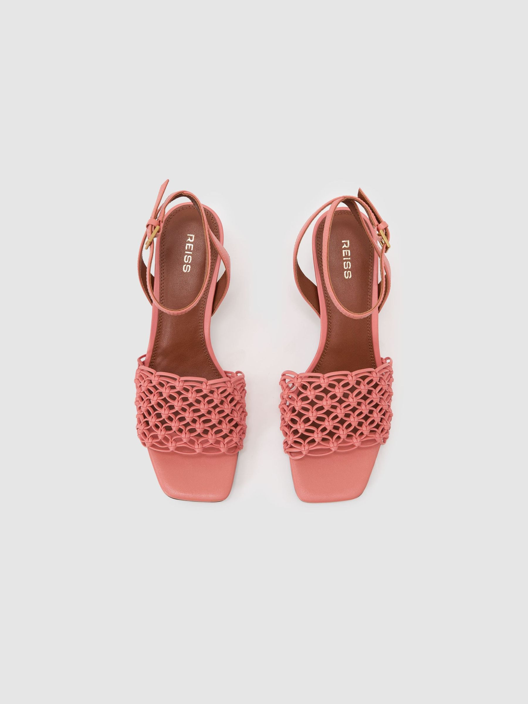 Reiss Woven Ankle-Strap Kitten Heel Sandals in Pink | REISS | Reiss US