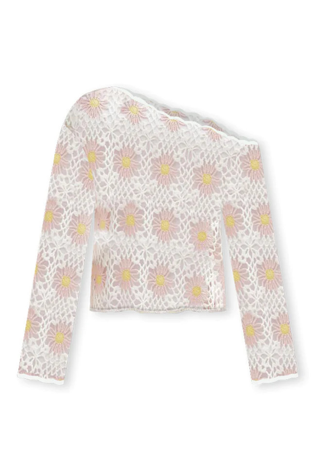 Right This Way Flower Crochet Sweater | Pink Lily