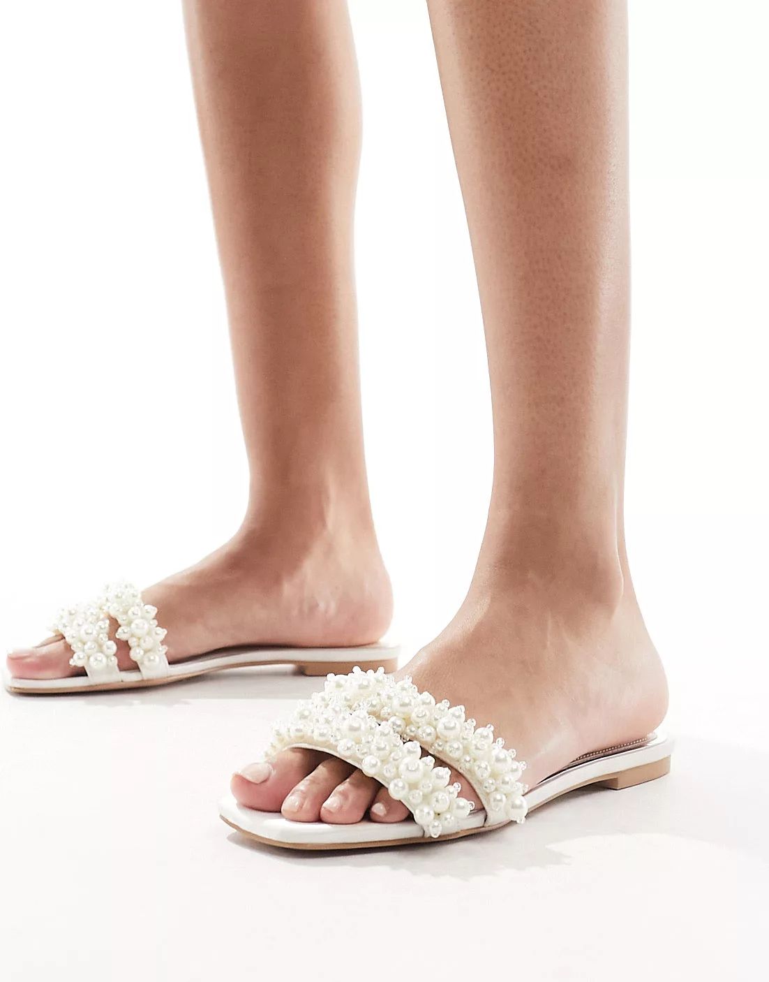 Be Mine Bridal Kiely pearl embellished flat sandals in ivory | ASOS (Global)