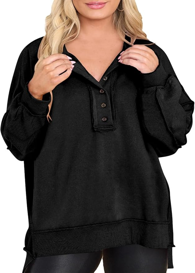 Eytino Women's Plus Size Sweatshirts Button Henley Neck Casual Long Sleeve Oversized Pullover Top... | Amazon (US)