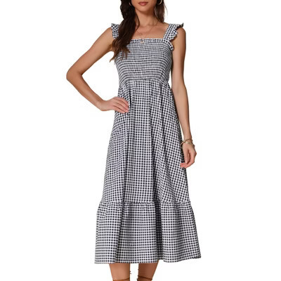INSPIRE CHIC Women's Sleeveless Square Neck Tiered Hem Smocked Maxi Dress Black Small | Target