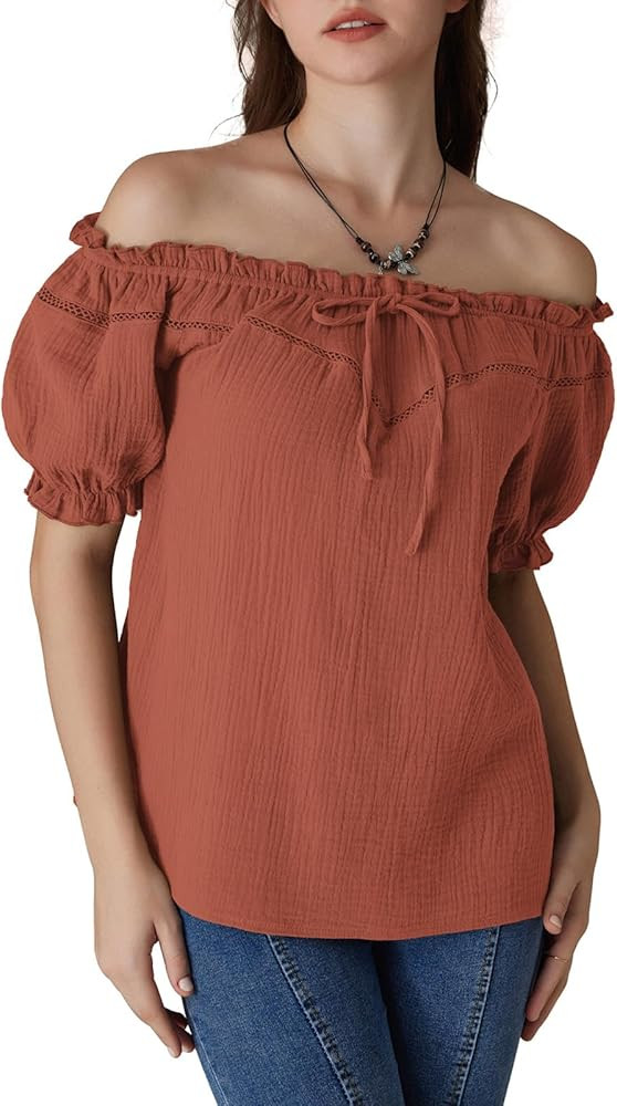 Scarlet Darkness Women's Renaissance Shirt Off Shoulder Puff Sleeve Loose Fit Summer Tops | Amazon (US)