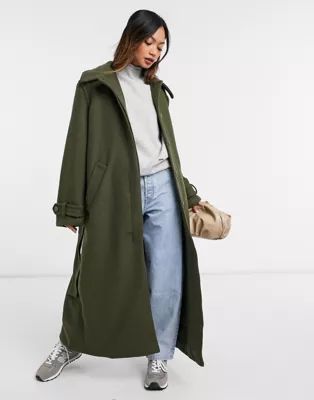 Weekday Ricky recycled wool belted coat in khaki | ASOS (Global)