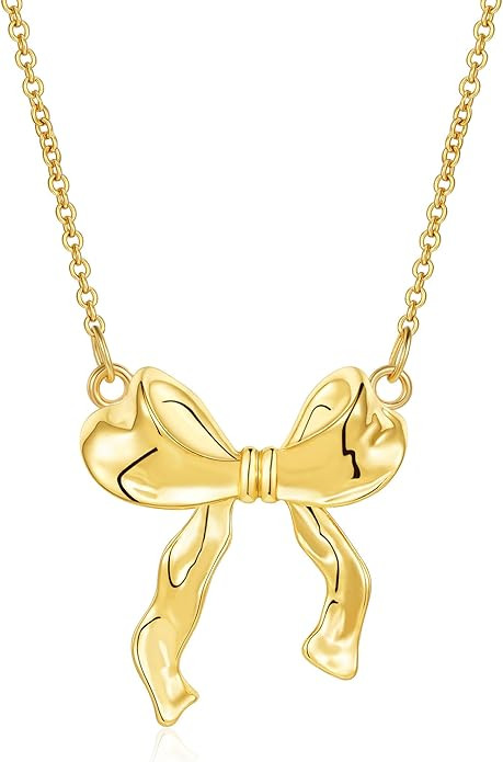 Bow Necklace for Women 14K Gold Plated Bowknot Dainty Bow Pendant Chain Necklace Fashion Jewelry ... | Amazon (US)