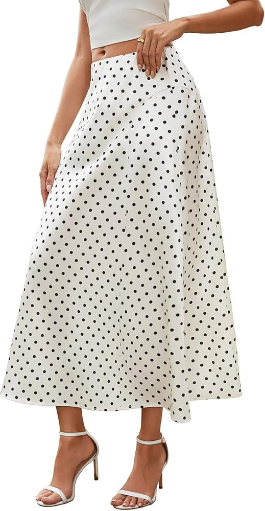 Womens Satin Silk Maxi Skirts Summer Clothes 2026 A Line Hidden Elastic Casual Elegant Long Skirt... | Amazon (US)