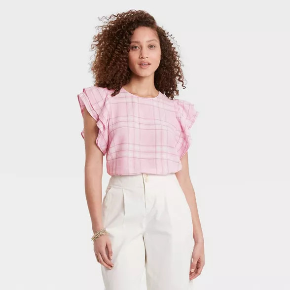 Women's Ruffle Short Sleeve Linen Top - A New Day™ | Target