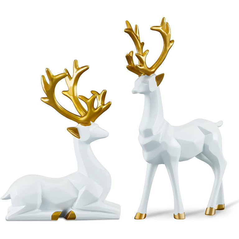 Christmas Reindeer Figurines - 2 PCS Resin Sitting & Standing Deer Figurine Statues for Christmas... | Walmart (US)