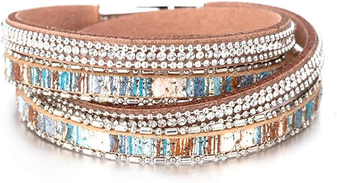 Fesciory Leather Wrap Bracelets for Women, Boho Leopard Multi-Layer Crystal Beads Cuff Bracelet J... | Amazon (US)