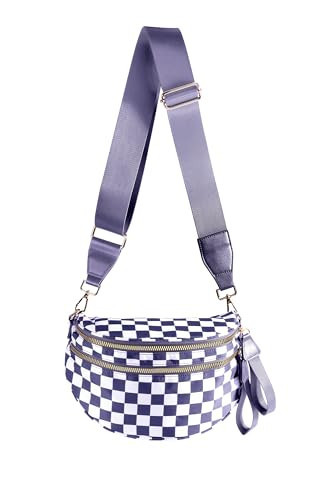 Spacious Checkered Nylon Crossbody Bag Bum Bag Checkered Handbags Wallets for Women (Cloudy purple Checkered) | Amazon (US)