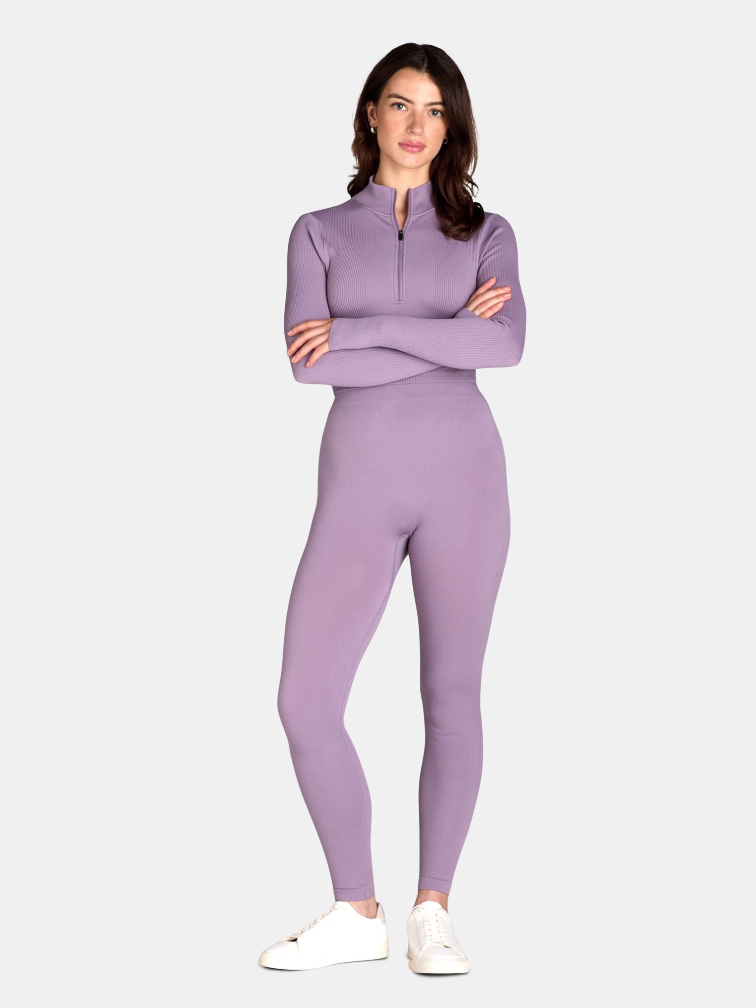 No Boundaries Seamless Half Zip Mock Neck Top and Leggings Set, 2-Piece, Women's - Walmart.com | Walmart (US)