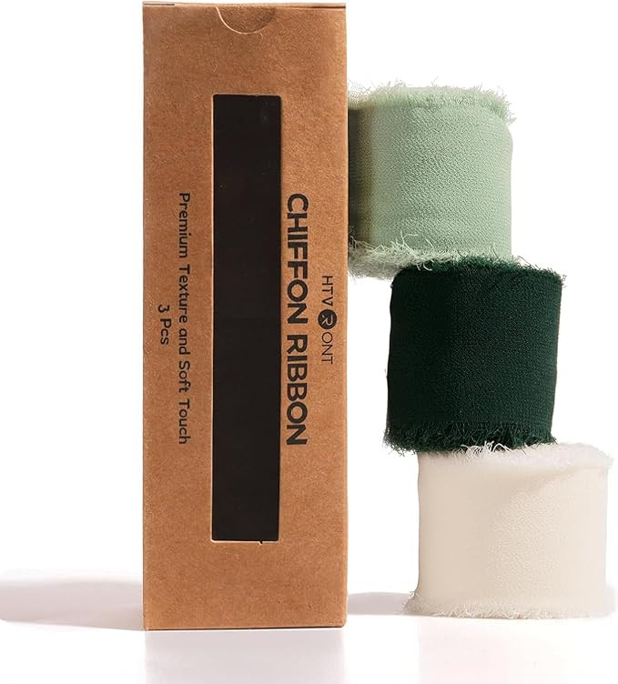 HTVRONT Chiffon Silk Ribbon 1.5" x 7Yd Soft Handmade Fringe Frayed Edged Baby Shower Bridal Bouqu... | Amazon (US)