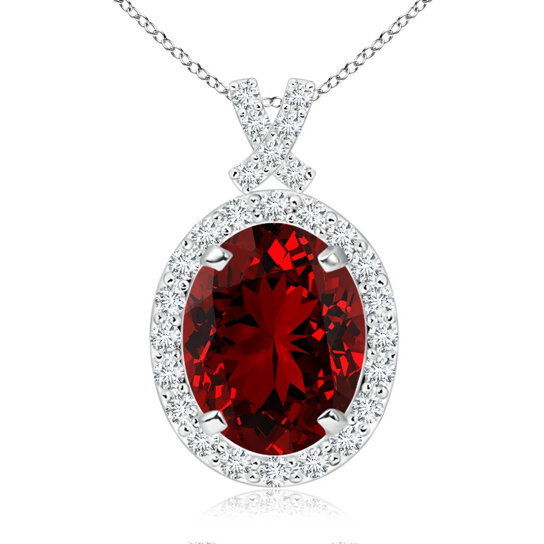 Lab-Grown Vintage Style Ruby Pendant with Lab Diamond Halo | Angara Inc.