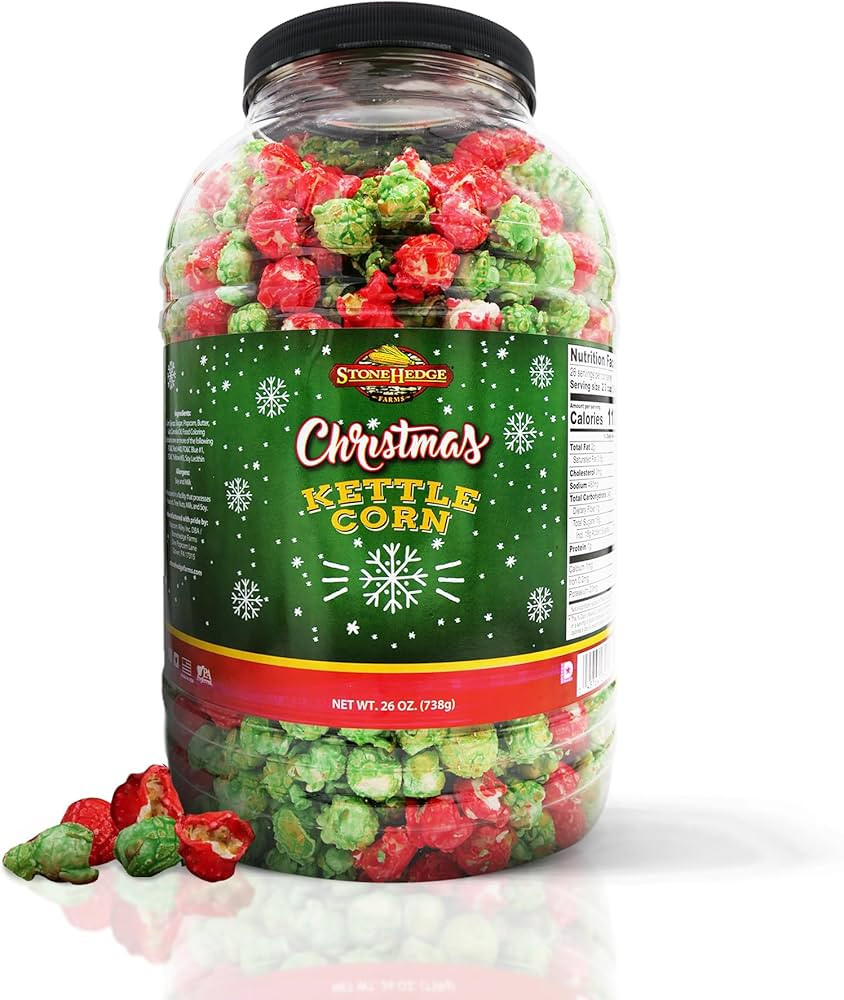 Stonehedge Farms Christmas Kettle Corn - 26 Ounce Barrel - Deliciously Old Fashioned - Red, and G... | Amazon (US)