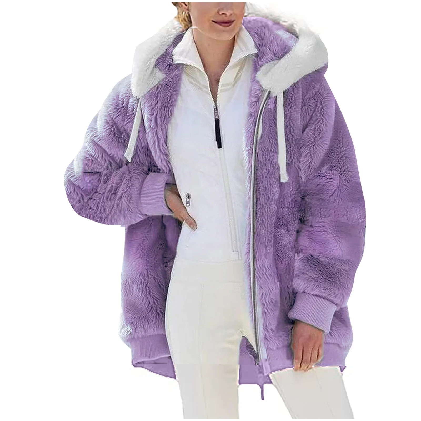 Plus Size Winter Coats for Women, Women Plus Size Winter Warm Loose Plush Zip Hooded Jacket Coat ... | Walmart (US)