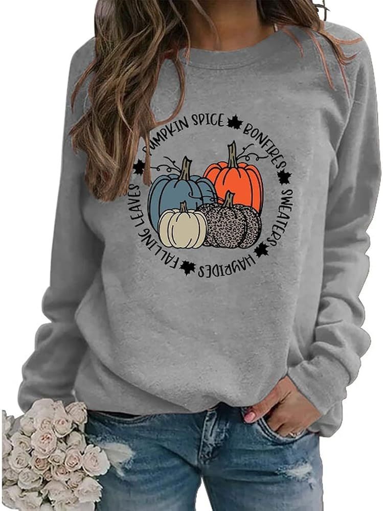 Noffish Women Bonfires Pumpkin Spice Sweatshirt Leopard Pumpkin Fall Shirt Thanksgiving Tops | Amazon (US)