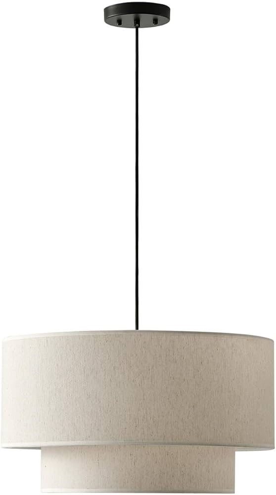 Farmhouse Pendant Light Fixtures, 2-Tier Drum Pendant Lighting with Linen Lampshade, 20 inch 3-Li... | Amazon (US)