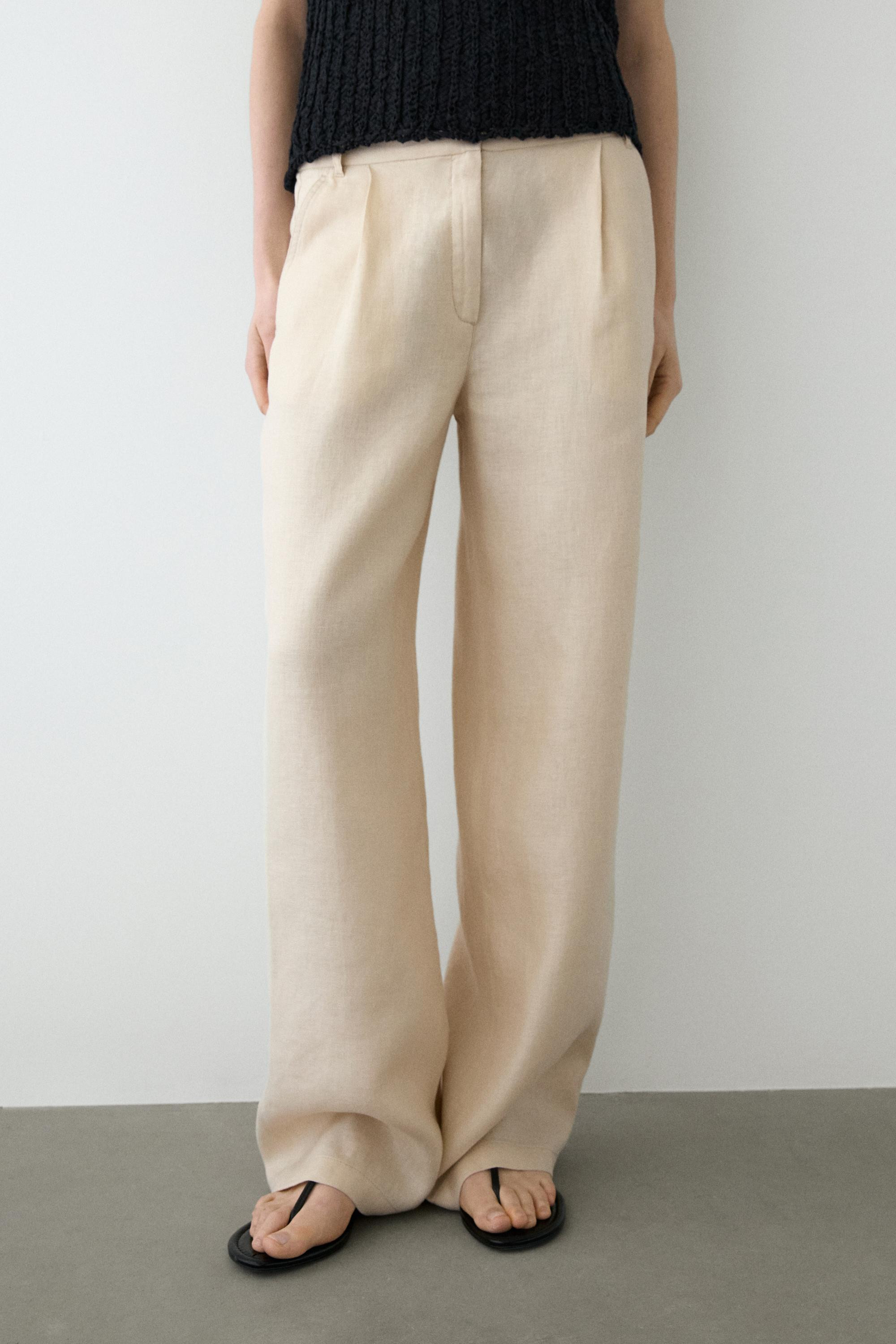 100% linen wide-leg elasticated trousers | Massimo Dutti US