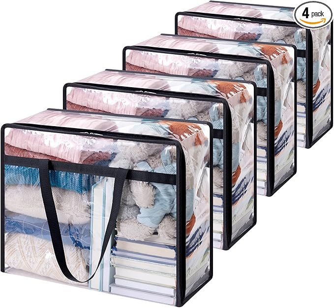 Lifewit 4 Pack Clear Clothes Storage Bags, 40L Plastic Blanket Storage Bag, Vinyl Foldable Moving... | Amazon (US)