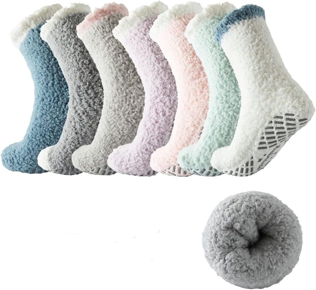 Bulinlulu Fuzzy Socks for Women with Grips,Warm Fuzzy Socks Sleep Cozy socks Winter Soft Fluffy S... | Amazon (US)