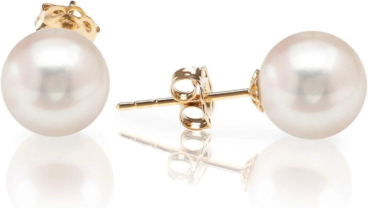 PAVOI Handpicked AAA+ 14K Gold Round White Freshwater Cultured Pearl Earrings | Pearl Earrings fo... | Amazon (US)