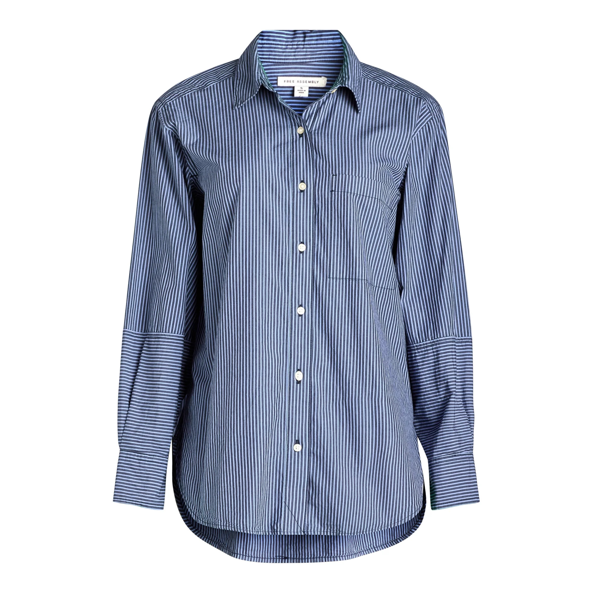 Free Assembly Women’s Button Front Boxy Cotton Tunic Shirt with Long Sleeves, Sizes XS-XXL | Walmart (US)