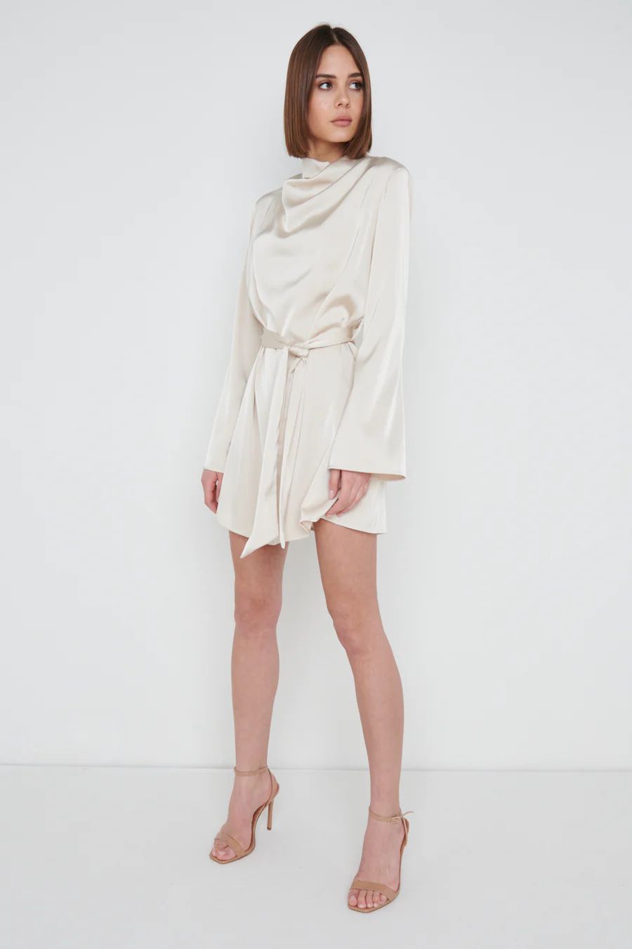 Jayda Cowl Neck Dress - Oyster | Pretty Lavish (UK)
