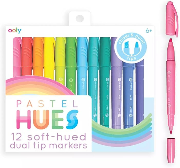 Ooly Pastel Hues Dual Tip Markers - Set of 12 Water Based Colors, Chisel and Point Tip on Each Ma... | Amazon (US)