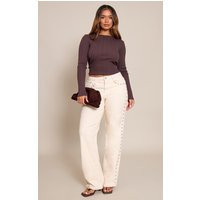 Shape ecru Studded Wide Leg Jeans | PrettyLittleThing UK