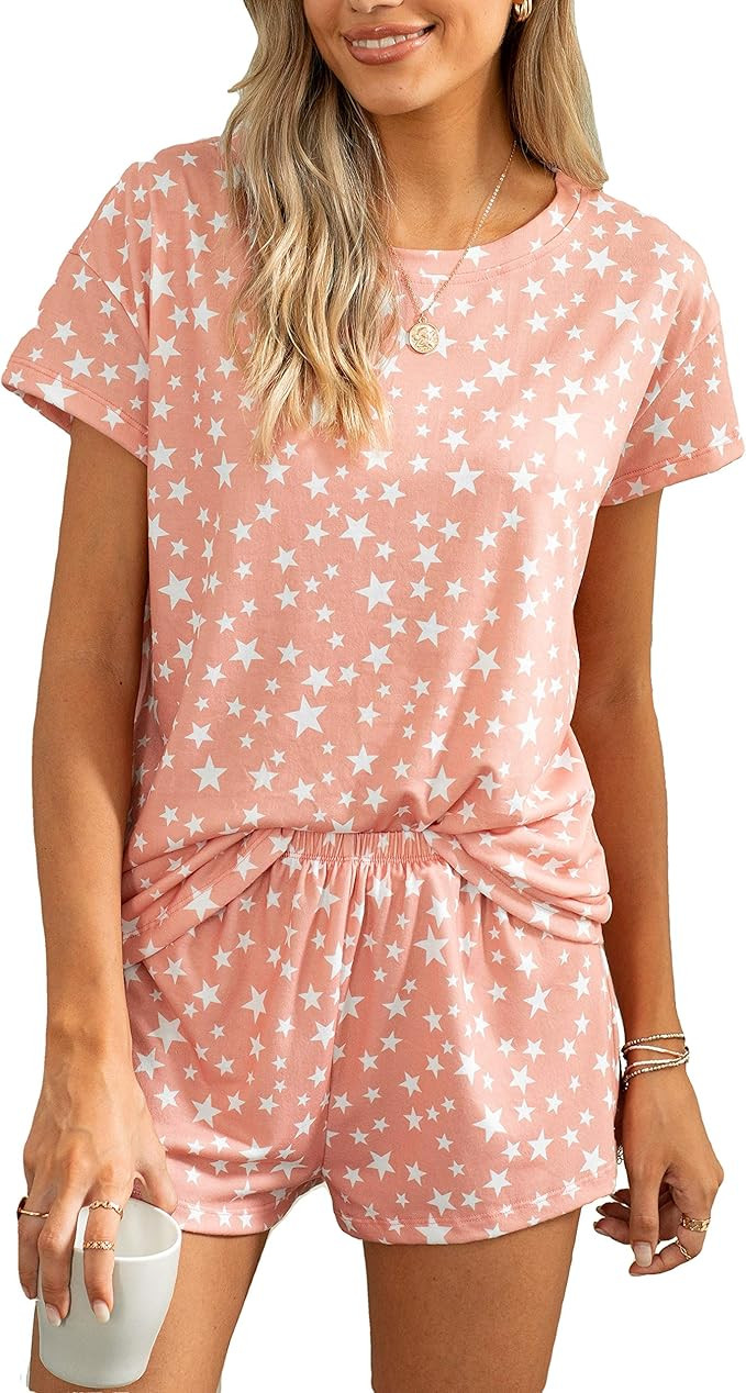MissyLife Women Two-Piece V Neck Solid Color Short Sleeve Pajama Set Elastic Waist Nightwear Ruff... | Amazon (US)