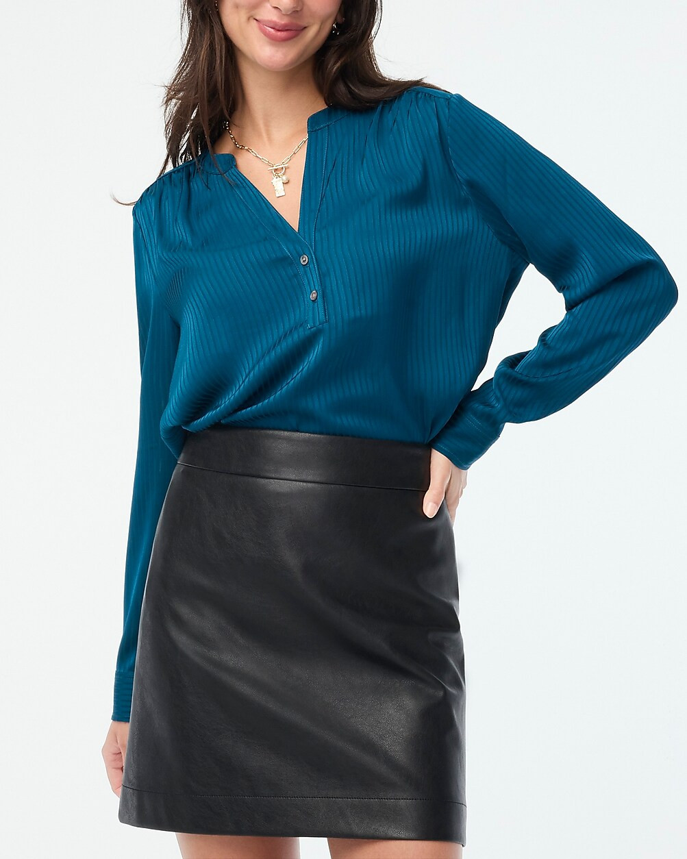 Shadow-striped long-sleeve popover placket blouse | J.Crew Factory