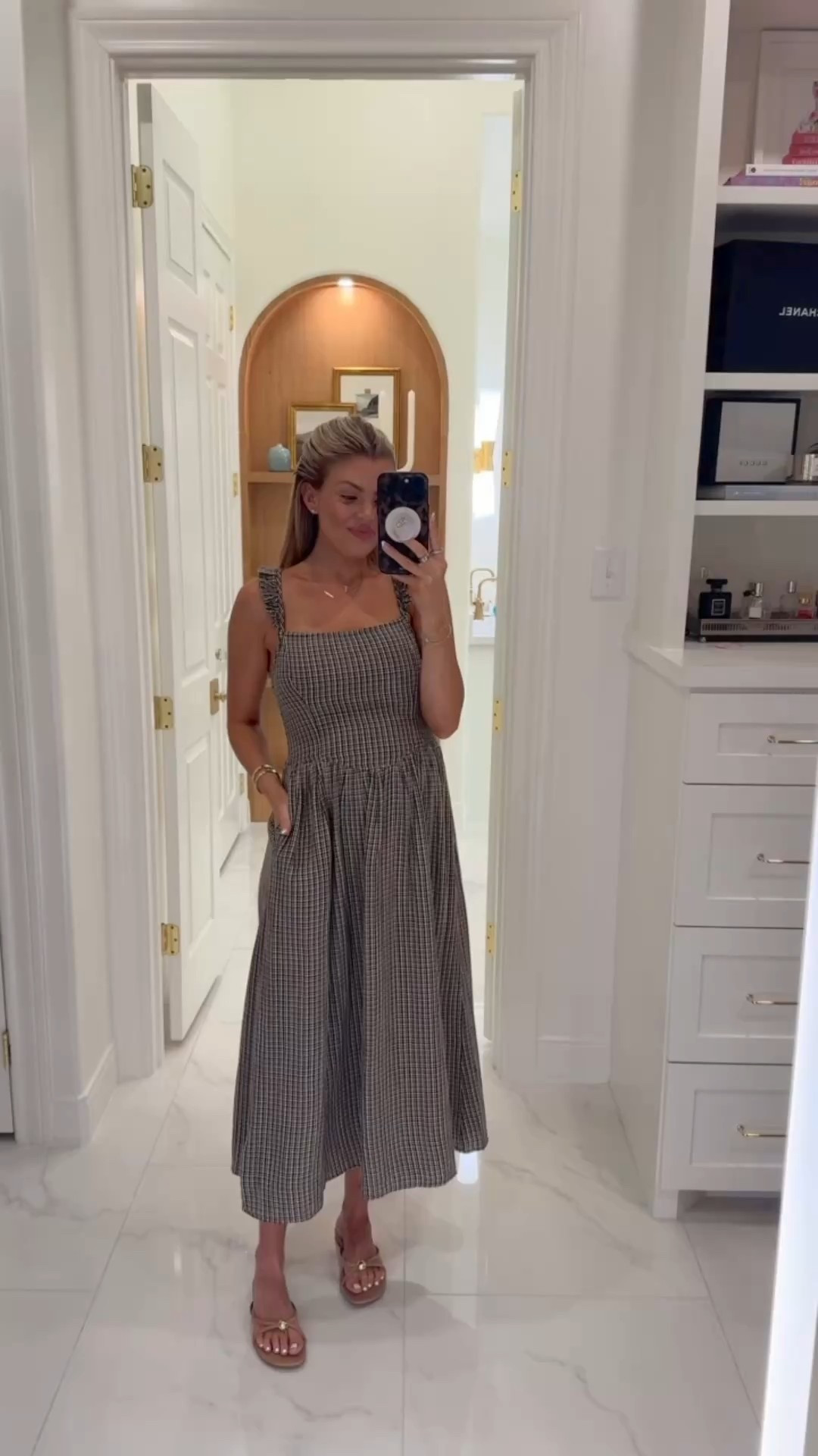 time to style fall transitional 🤎 this midi dress is perfect (especially pregnant) when it’s still warm out, but you’re wanting more fall vibes. it’s currently 30% off & fully in stock 👏🏻 (wearing size small) 

electric picks code: JESS20

on sale, pregnant, third trimester, bump friendly, aerie, fall outfit inspo, fall bump inspo, summer sandals 

#LTKBump #LTKSaleAlert #LTKFindsUnder50