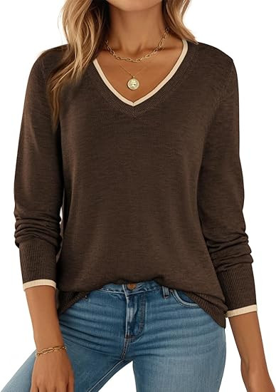 Dokotoo Womens Cashmere Sweaters Dressy Casual Long Sleeve V Neck Lightweight Ribbed Knit Wool Pu... | Amazon (US)