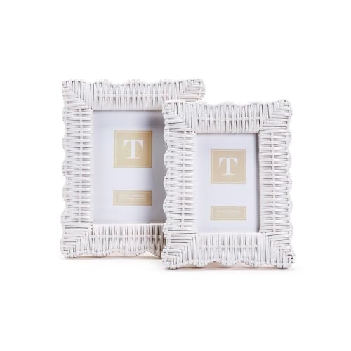 Two's Company Set of 2 Rattan Photo Frames, Includes 4x6 and 5x7 Inch Sizes, Artisan Crafted, Home Decor Accessories (White Wicker Weave) | Amazon (US)