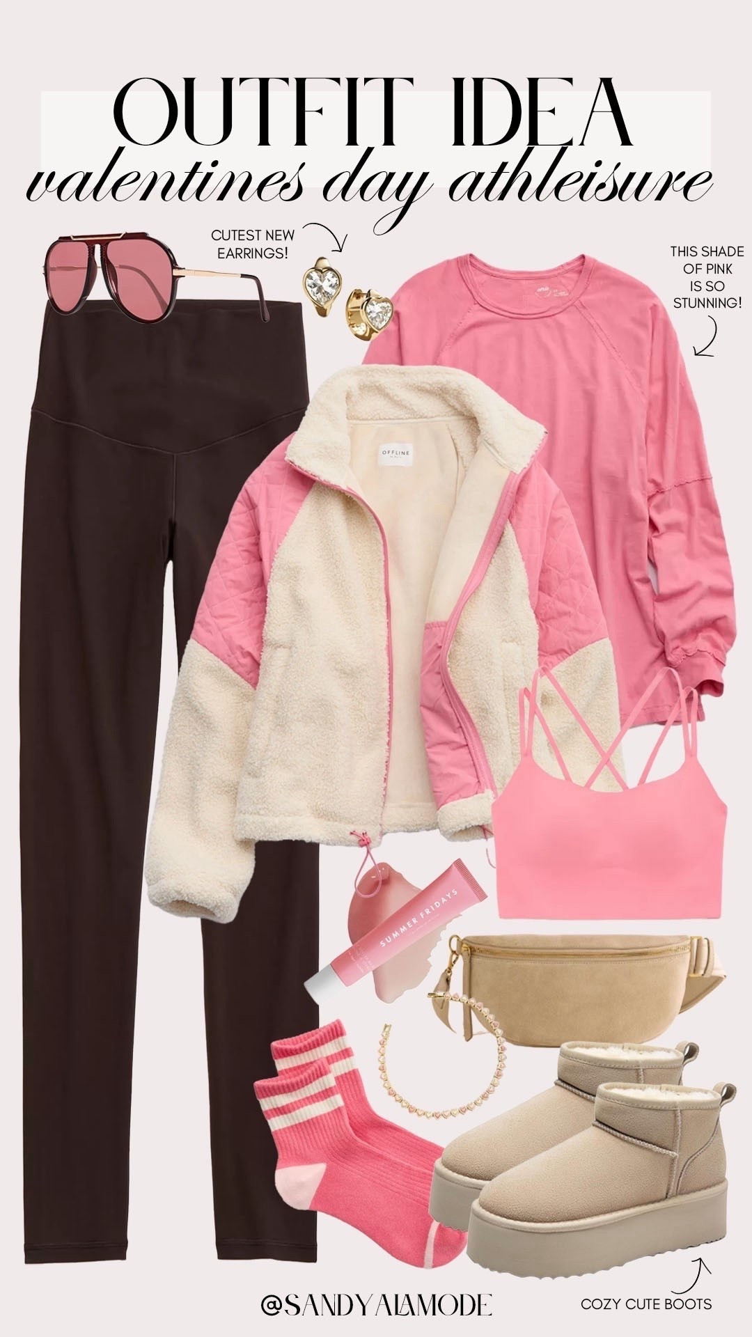 Valentine’s Day outfit idea. Vday style. Valentine’s Day athleisure. Aerie new arrivals. Pink ivory brown winter style. Winter athleisure. Ivory pink Sherpa jacket. Suede belt bag. Amazon fashion. Amazon Ugg style platform booties  


valentines day outfit, valentines day athleisure outfit, aerie, amazon, pink brown style, valentines day outfit idea, trendy outfit, mom style 

#LTKSeasonal #LTKootd