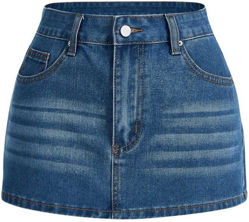 SHENHE Women's Denim Mini Skirt Low Rise Button Zip Fly Casual Y2k Mini Jean Skirt | Amazon (US)
