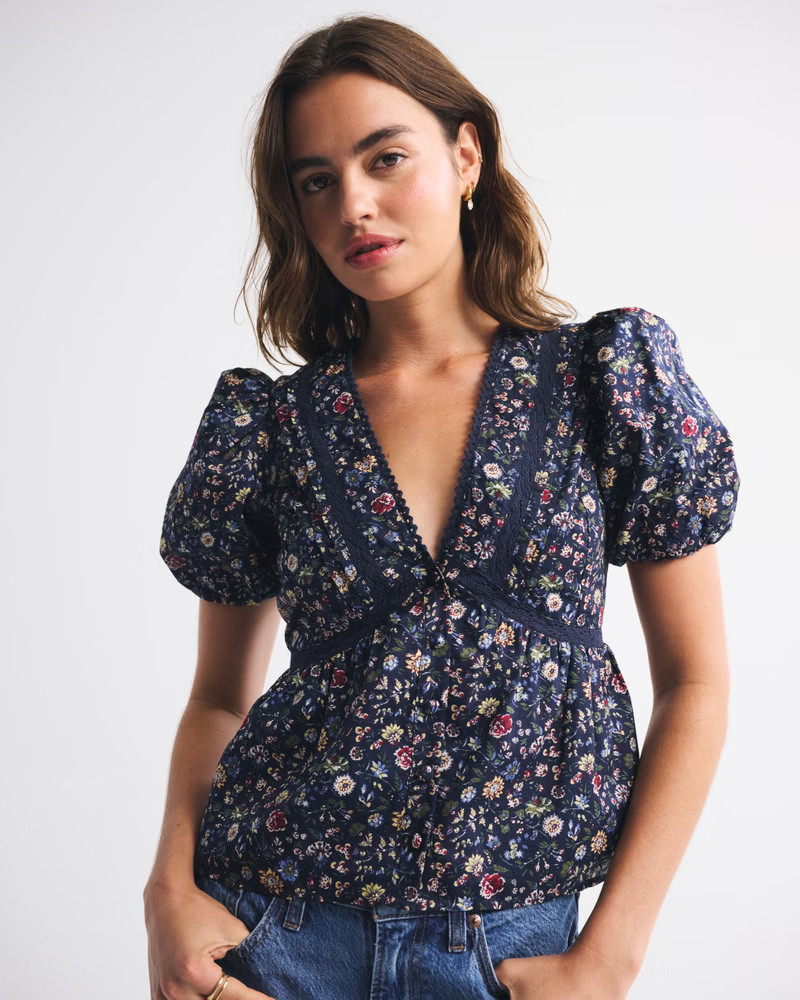 Women's Puff Sleeve Button-Through Top | Women's New Arrivals | Abercrombie.com | Abercrombie & Fitch (US)