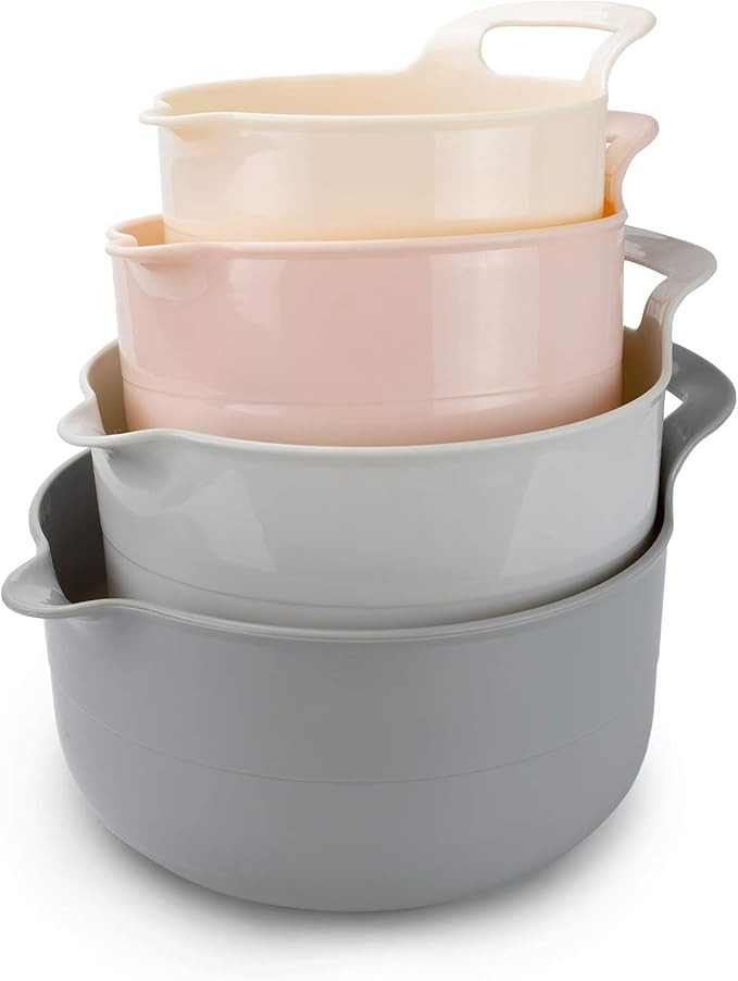 COOK WITH COLOR Mixing Bowls - 4 Piece Nesting Plastic Mixing Bowl Set with Pour Spouts and Handl... | Amazon (US)
