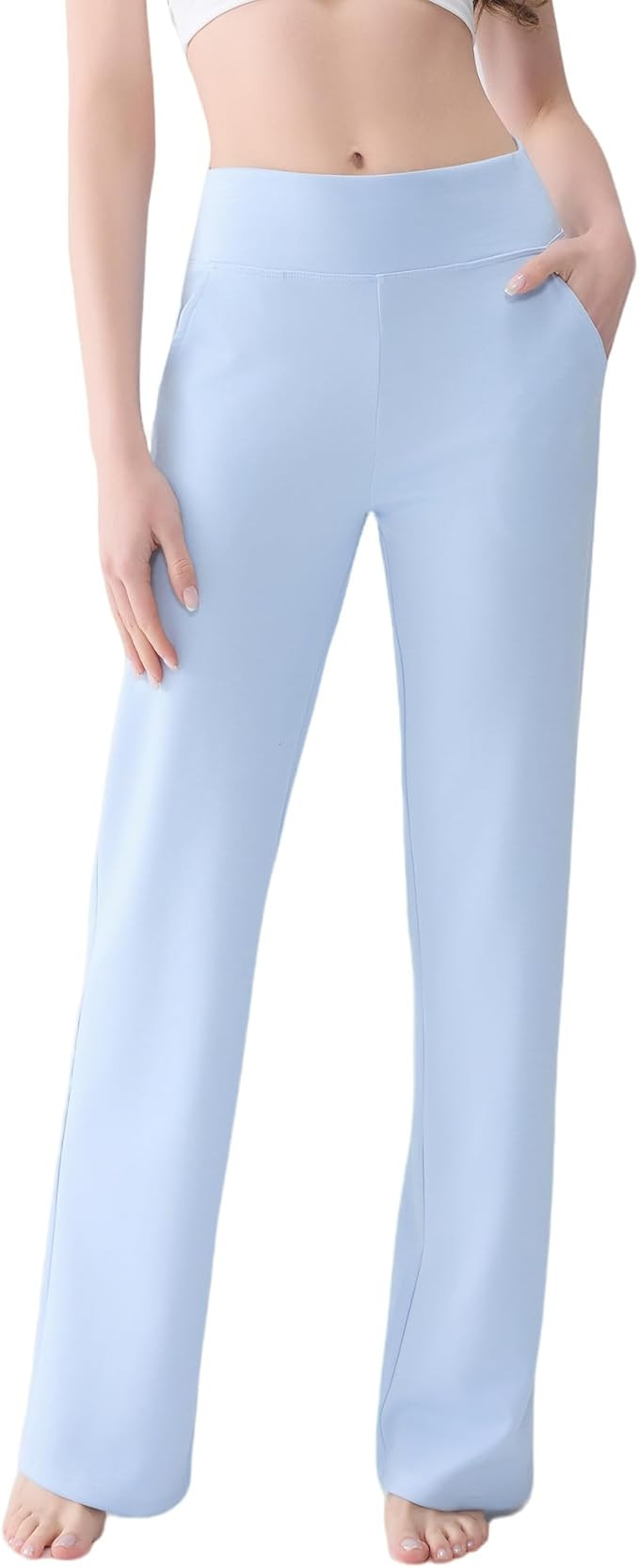 Tall Women’s Wide Straight Leg Lounge Pants, High Waisted Stretch Yoga Workout Pants with Pocke... | Amazon (US)