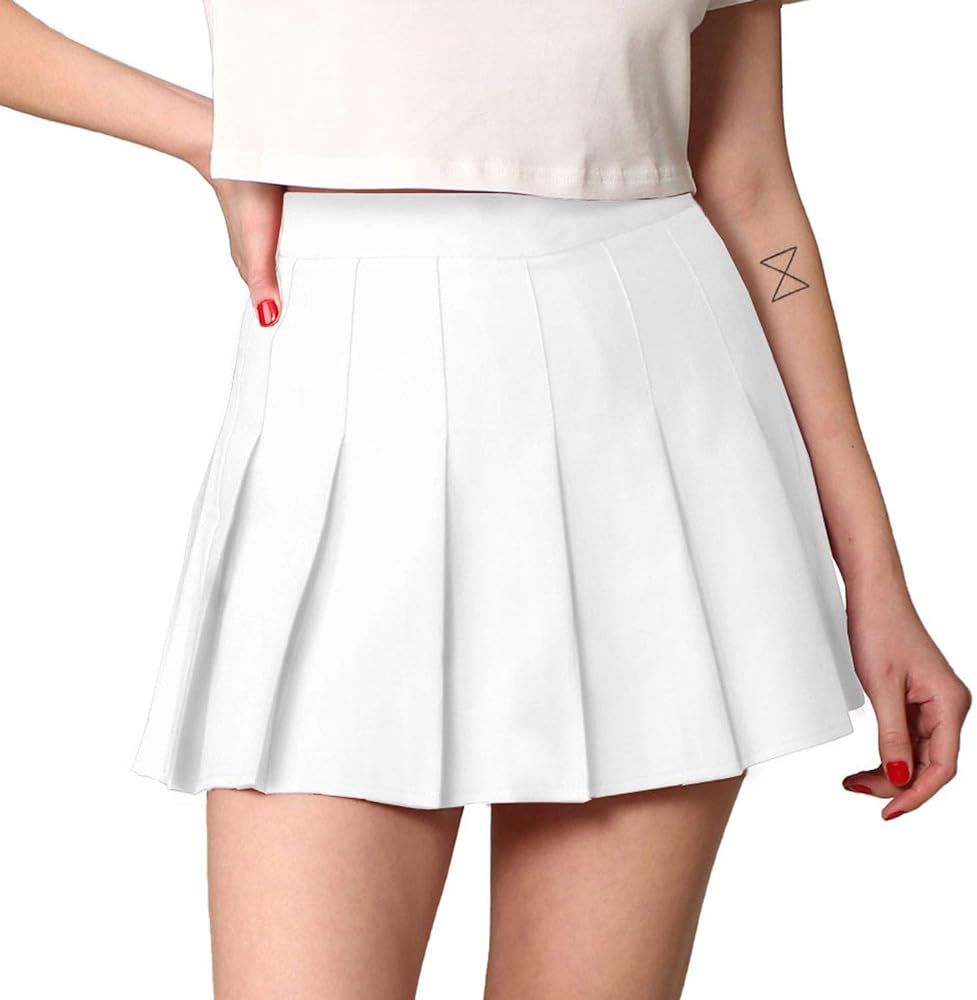Made By Johnny Womens' Girls' High Waist Mini Plaid School Uniform Pleated Skater Tennis Skirt wi... | Amazon (US)