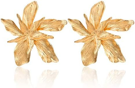Bohemian Gold Elegant Flower Fashion Dangle Earring Cute Metal Flower Earrings Unique Chic 3D Lar... | Amazon (US)
