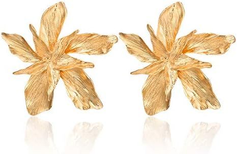Bohemian Gold Elegant Flower Fashion Dangle Earring Cute Metal Flower Earrings Unique Chic 3D Lar... | Amazon (US)