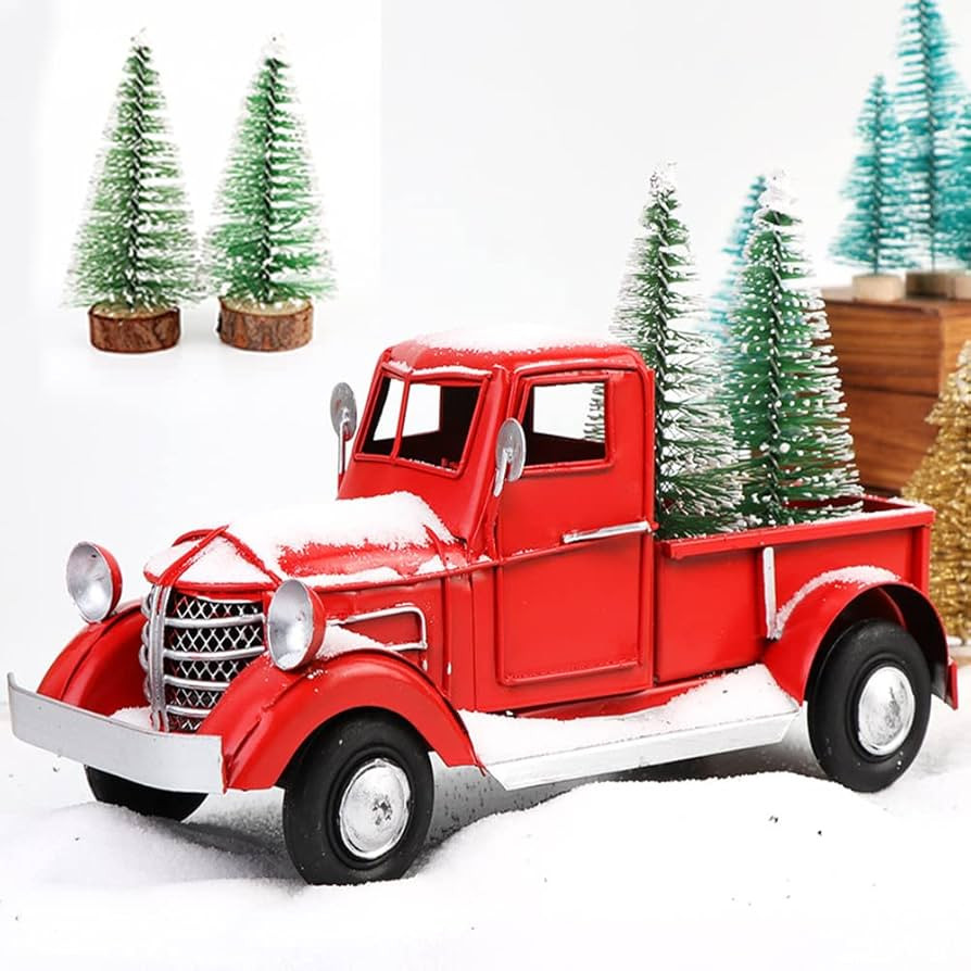 OurWarm Red Truck Christmas Decor, Vintage Christmas Truck with Mini Christmas Trees for Christma... | Amazon (US)