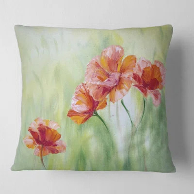 Red Blossoming Poppies I - Traditional Printed Pillow | Wayfair North America